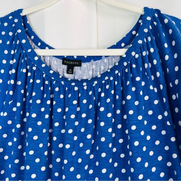 Talbots Boat Neck 3/4 Sleeve Polka Dot Knit Top Blue White Medium - Picture 3 of 10